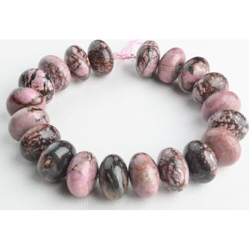 2pcs Large Huge Chunky Natural Rhodonite 18x30mm Smooth Rondelle Pink Black Beads 15"
