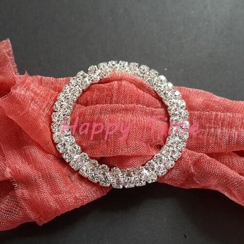 2016New 30Pcs 36mm Double Rhinestones Round Napkin Ring or Buckle Serviette Holder Wedding Banquet Dinner Decor Favor NR07
