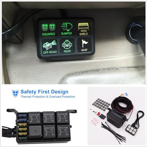 6 Gang LED Push Button Switch Panel 12V Electronic Relay Circuit Control Box Fuse Relay Box Wiring Harness Kit Waterproof