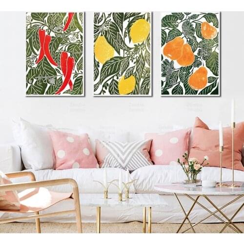 Abstract Kitchen Decorative Painting Leaf Lemon Pepper Modular Canvas Posters and Prints Wall Art Literary Home Interior Decor