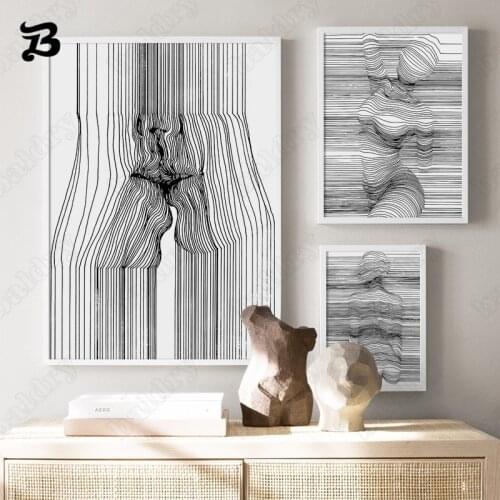 Abstract Line Body Art Canvas Painting Kiss Women Wall Art Nordic Modern Posters and Prints Wall Pictures for Living Room Decor