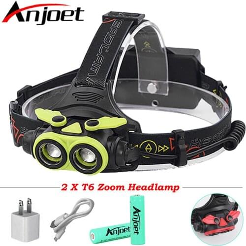 Anjoet Zoom LED Headlamp USB Head lamp Rechargeable XML 2 LED Headlight 18650 AA Head Light Running Camping Flashlight torch