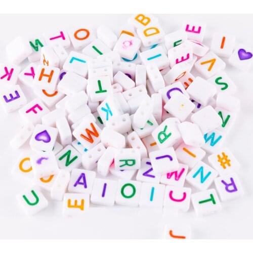 White with Colorful English Character Acrylic Letter Beads 1900pcs 4*9mm Flat Squre Geometry Plastic Alphabet Jewelry Beads
