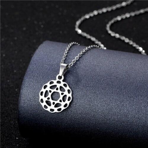 Stainless Steel Hollow Lotus Geometric Round Six-pointed star Pendant Chain Necklace Love Woman Mother Girl Gift Wedding Jewelry