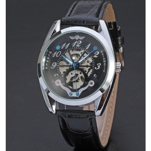 WINNER New Masculine Self-Wind watch Black Leather Strap Hollow Mechanical Men Business Watch luxury Male Watch