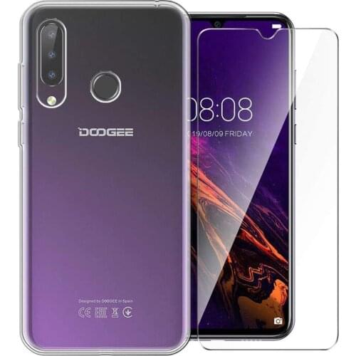 Coque For Doogee N20 Black Soft Case For Doogee N20 with Black Full Tempered Glass For Doogee N20 Cover