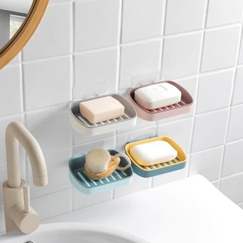Home Bathroom Wall Mount No Drilling Sponge Soap Rack Holder Drain Dish Tray