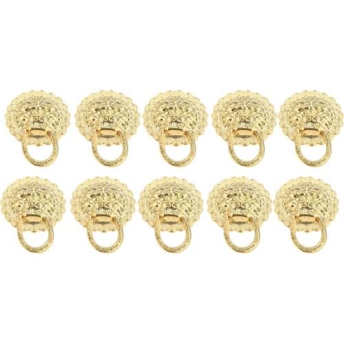 DRELD 10Pcs Gold Antique Furniture Handle Vintage Lion Head Cabinet Pulls Handles Furniture Door Cabinet Drawer Pull Handle Knob
