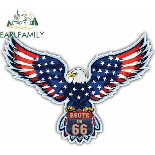 EARLFAMILY 13cm x 9.7cm for USA Flag Eagle Route 66 Anime Car Stickers Vinyl JDM Bumper Trunk Truck Graphics Windshield Bumper