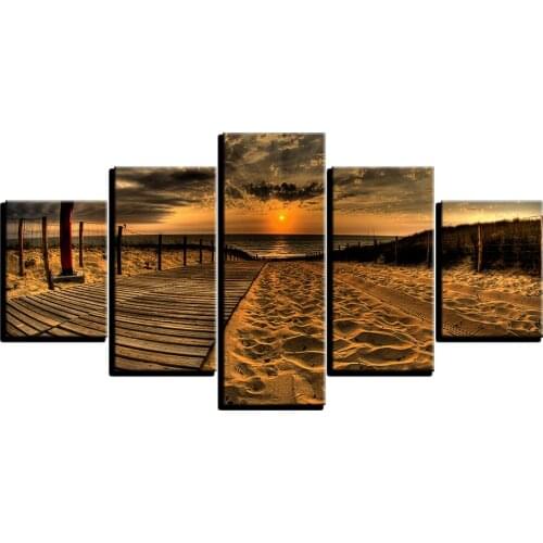 Canvas Art For Living Room HD Prints Posters 5 Pieces Sunset Beach Landscape Paintings Modern Home Decor Framework
