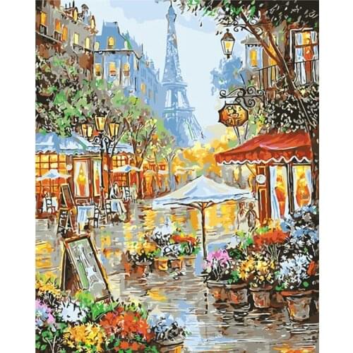 Painting By Numbers DIY Dropshipping Town After The Rain Landscape Decor Posters and Prints Modern Living room Artwork Picture
