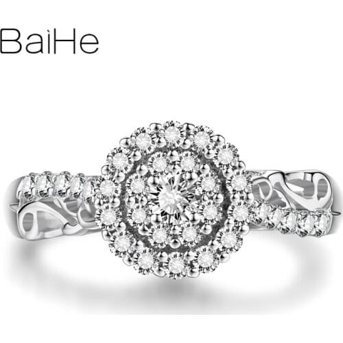 BAIHE Solid 18K White Gold 0.52ct H/SI Round Natural Diamonds Wedding Ring Women Trendy Fine Jewelry Gift luxury Diamond Ring