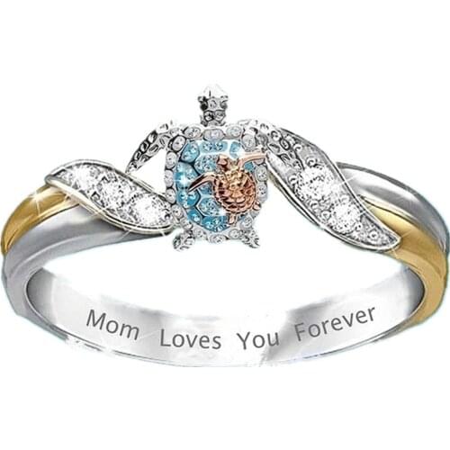 2pc Rhinestone Ring Necklace Personalized Carved Turtle Animals Women Ring Jewelry Gift Valentines Day for Mother Girl Friend