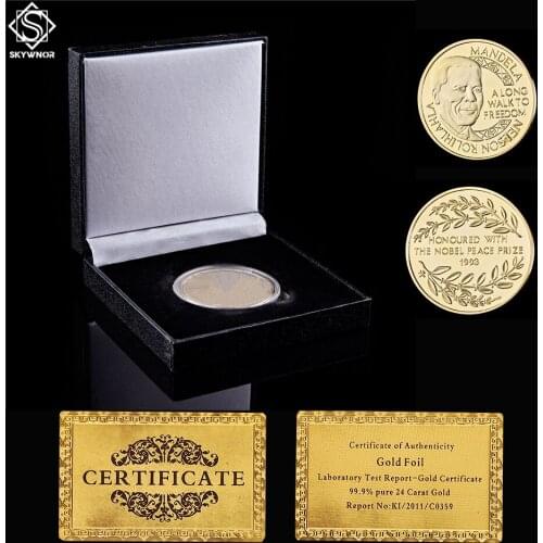 African Gold Coin Nelson Mandela Father of Nation South Africa President Coin Collectible W/ Luxury Coin Box