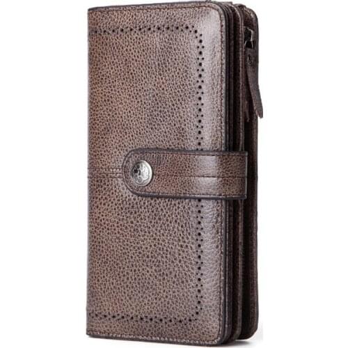 Genuine Leather Clutch Wallet Coin Pocket Cash Multi-Cards Holder Vintage High Quality Long Purse