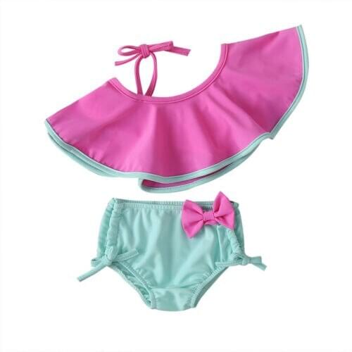 1-5Y Infant Kids Baby Girl Bathing Suit Beachwear Bikini Sets Ruffle Bowknot Swimwear Swimsuit Bikini