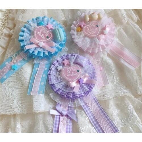 Lolita Candy Heart Bow Badge Brooch Pins Pink Purple Blue Ribbon Collect Handmade gift D145