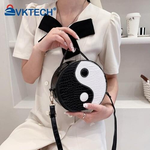 Fashion Women Leather Alligator Pattern Tai Chi Round Shoulder Crossbody Messenger Bag Casual Ladies Hit Color Purse Handbags