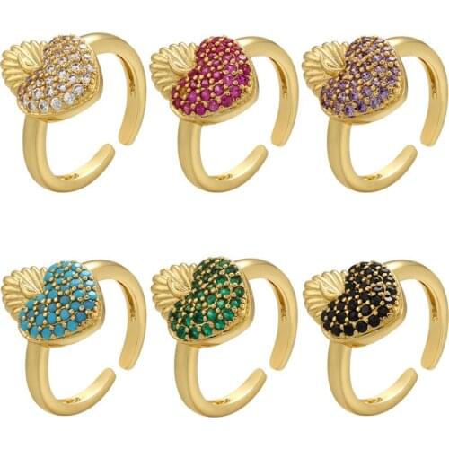 Fashion Luxurious Gold Love Heart Finger Ring Copper Inlay Adjustable Rings For Women Wedding Engagement Jewelry Gifts