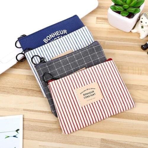 Fashion Canvas Women Coin Purse Mini Wallet Pouch Grid Stripe Storage Bag Card Holder Purse small female wallet coin money