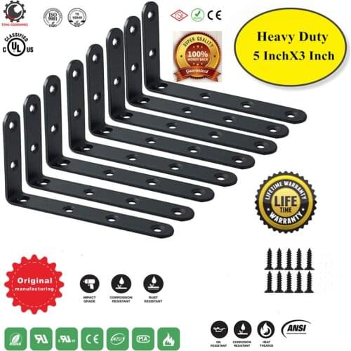 Corner Brace Shelf Bracket Heavy Duty Black Steel L Corner Brace, Decorative Joint Angle Bracket for Shelves Wall Hanging Bracke