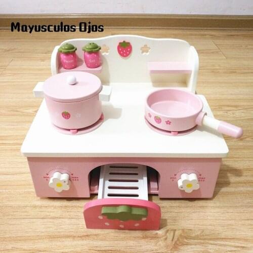 New Childrens Strawberry Wooden Toy Simulation Folding Gas Stove House Home Kitchen Cooking Cutlery Toys