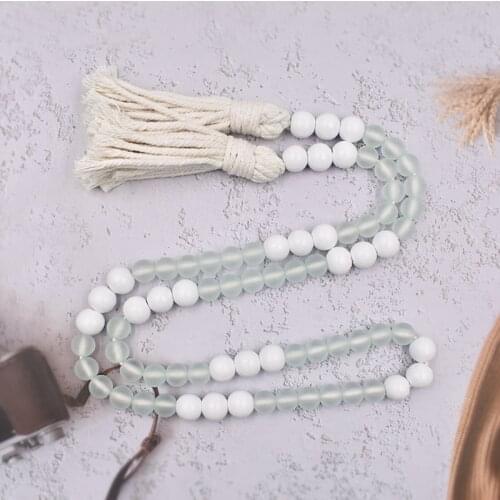 Bao Niu DIY New Acrylic Translucent Cotton Rope Beaded White Wooden Beads Creative Home Decoration Long 130CM Pendant