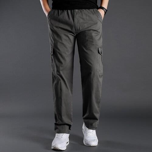 Autumn Men Pants Casual Cotton Long Pants Straight Joggers Homme Sporting Loose Big Size 5XL 6XL Khaki Business Trousers Male