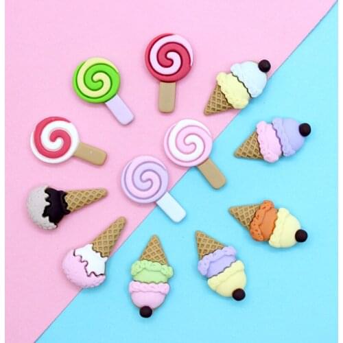 Pastel Colors Flatback Kawaii Resin Cabochons Lollipop Candy Ice Cream Shape Ornament Clay Charming Beading Phone Shell DIY