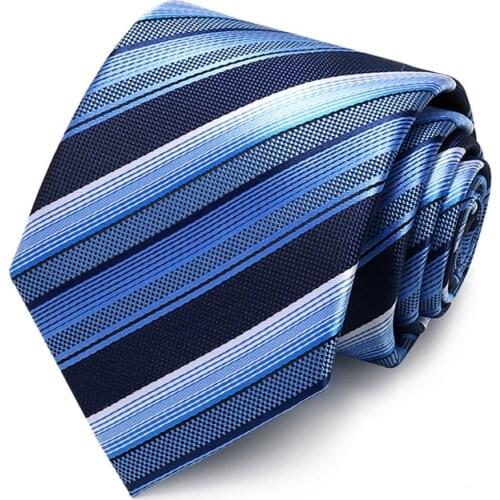 Luxury Blue Striped Ties for Men Business 8cm Wide Tuxedo Suit Necktie Boys Work Interview Ties Corbatas with Mens Tie Gift Box