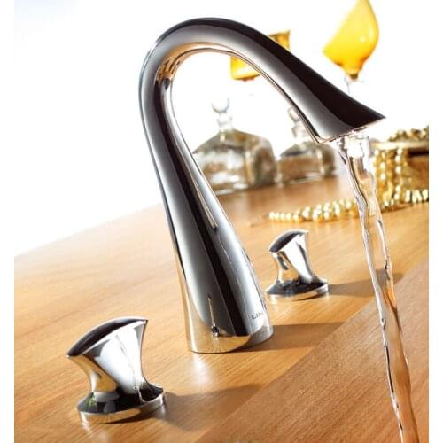 Free ship Contemporary Waterfall Brass Chrome Swan style Bathroom Sink Faucet mixer tap Widespread 3 Holes