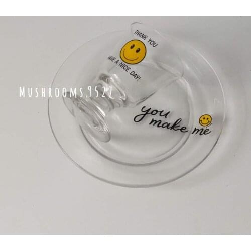 Korean Style Niche Smiley Glass Goblet Glass Plate Cute Smile Fruit Salad Dessert Plate Cake Plate