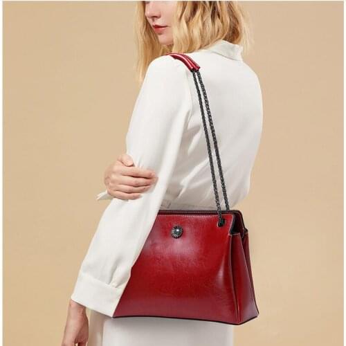 LOMANTINA Fashion Oil Wax Leather Crossbody Bag For Women Sac A Main Female Shoulder Bag Female Chain Handbags And Purses