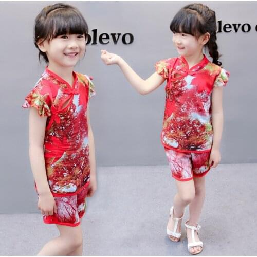 TELOTUNY Summer baby girl Chinese Style Cheongsam Outfits Floral Print Tops T-Shirt Shorts Girls Clothing 2021 Tang Suit 0-4Y