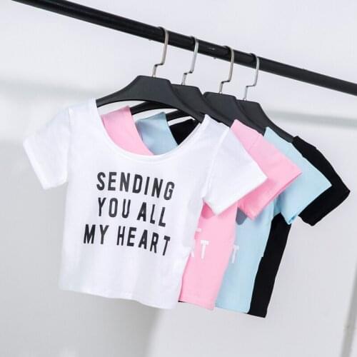 Crop top t shirt women ladies casual summer funny letter short sleeve white top tshirts cotton women tee shirt femme 2020 korean