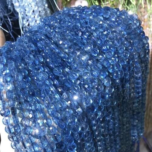 High Quality Natural Stone Blue Crystal Beads Clear Quartz Faceted Loose Beads For Bracelet Making Jewelry DIY Accessories 15