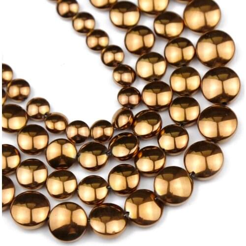 YHBZRET Natural Stone Bead Copper Hematite 6/8/10mm Coin Flat Round Spacer Loose Beads For Jewelry Making Diy Bracelet Wholesale