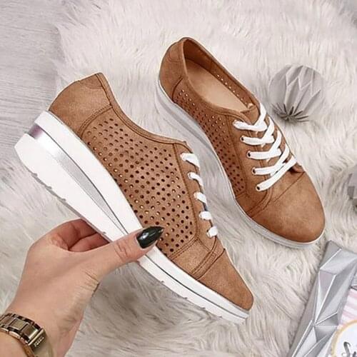 Women Wedge Shoes Summer Autumn Casual Canvas Sneakers Breathable Platform Sneakers Meddle Heel Pointed Toe Pump Air Mesh Shoes