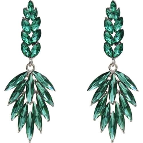 Elegant Leaf Crystal Rhinestone Drop Earrings for Women Bridal Plant Statement Earring pendientes Wedding Party Jewelry Gift