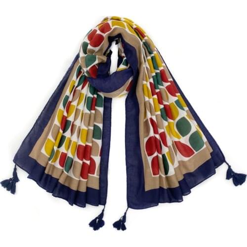 2021 New Fashion Leaf Print Tassel Scarves Shawls Women Long Cotton Colorful Beach Head Wrap Hijab Free Shipping