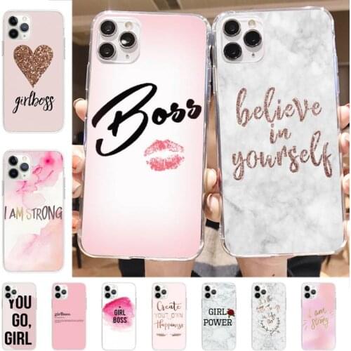 Yinuoda Girl Boss Pink Women power text slogan Phone Case for iPhone 8 7 6 6S Plus X 5S SE 2020 XR 11 12 mini pro XS MAX
