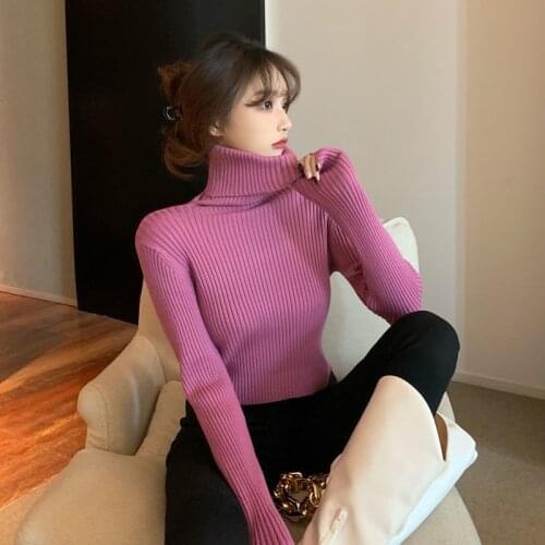 Woman Sweaters Chails Knitwear Womens Autumn Air Turtleneck Sweater Womens Slim Fit Inner Wear Long Sleeve Short Top