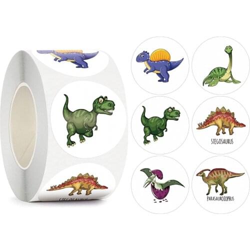 1" 1.5" Dino Stickers Decor Animal Stationery Planner Adhesive Sticker for Children Seal Label Gift Bag Tag Circle Chrome Paper