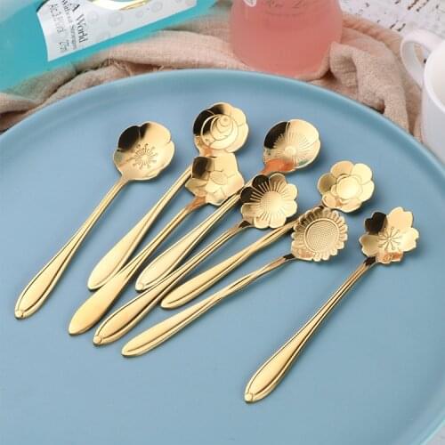 1pcs Flower Shape Stainless Steel Spoons Creative Dssert Scoop Tableware Dessert Cake Coffee Spoon