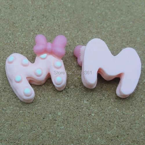 1pcs/lot resin pink Mickey M letter biscuit 23mm Cabochons Jewelry Fit Mobile Phone Hairpin Headwear DIY Accessories B105-3