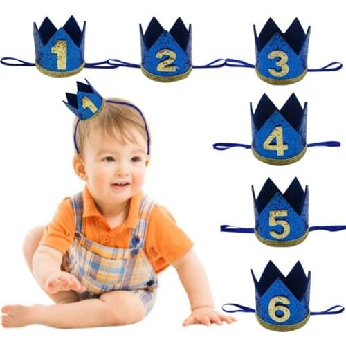 1Pcs Blue 1 2 3 4 5 6 Year Old Birthday Crown Headband Happy Birthday Party Hat Baby Shower Boy 1st 2nd Birthday Caps Supplies