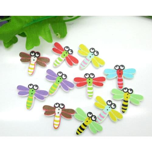 100Pcs Mixed Dragonfly Wooden Buttons Flatback Cabochon Scrapbooking Crafts Wood Knopf Bouton Kawaii Decor Diy Accessories