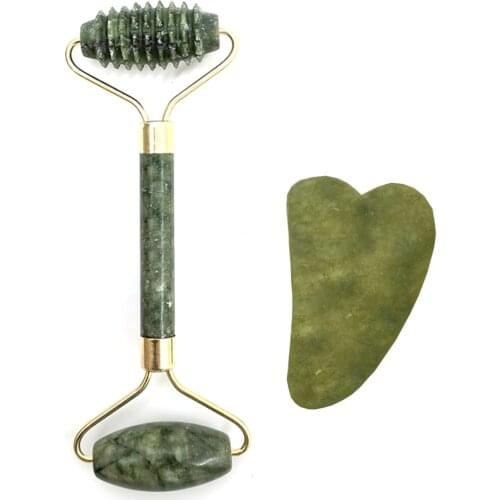 2pcs Facial Massager Roller Natural Jade Stone Guasha Board Scraper Set Face Lift Skin Relaxation Slimming Beauty Neck Thin Lift