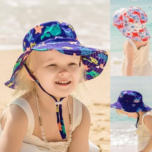 2021 New Sea Animal Sunshade Children Fisherman Hat Seaside Beach Breathable Baby Unisex Hat Sun Protection Bucket Wide Brim Cap