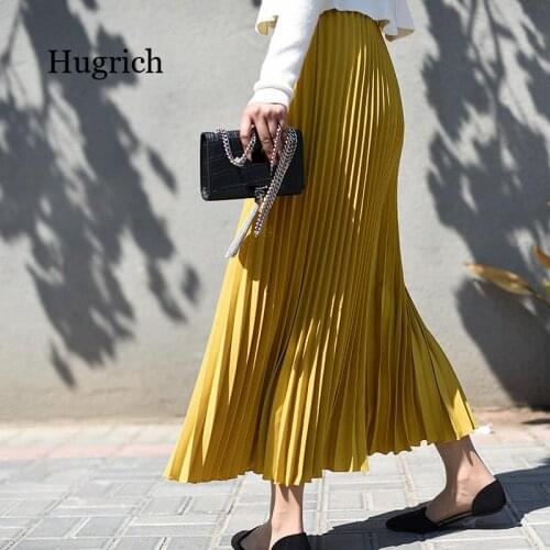 2021 Women Vintage Pleated Midi Long Skirt Female Korean Casual High Waist a Line Chiffon Mesh Skirts Jupe 18 Colors